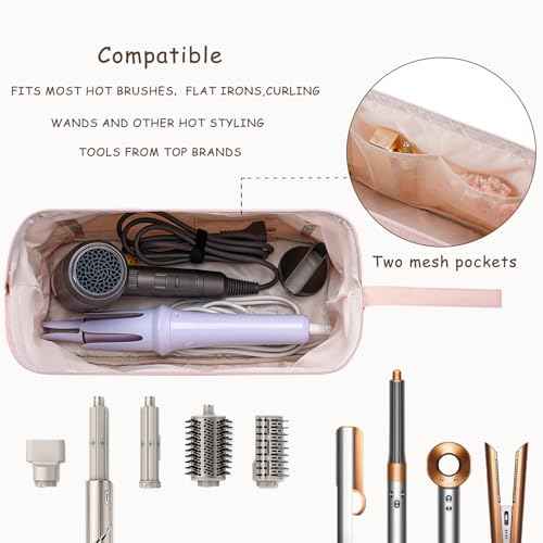 Large Quilted Hair Tools Travel Bag with Bow Pattern,Waterproof Hair Styling Accessories Storage Case for Shark FlexStyle, Dyson Airwrap Hair Dryer, Curling Iron, Revlon Hair Tools(Beige)