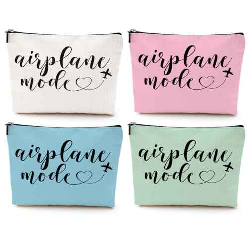 4PCS Funny Airplane Travel Gifts for Women Makeup Bag Travel Essentials Cosmetic Bag Traveling Toiletry Bags Flight Vacation Gifts for Girls Bestie Travelers Girls Trip Birthday Christmas Mothers Day