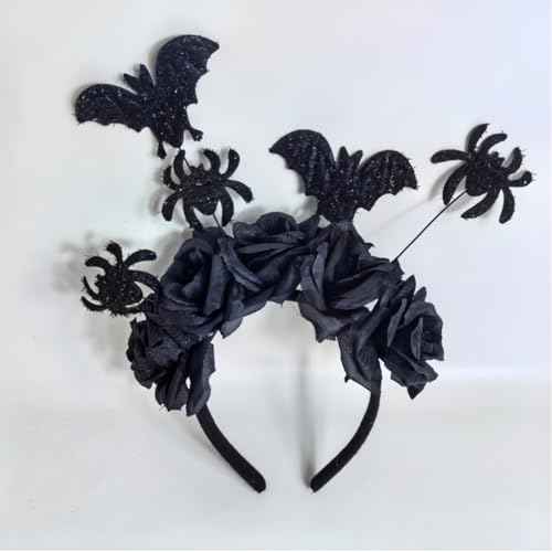 Halloween Headbands for Women and Girls Festival Hair Accessories Non Slip Halloween Party Decorations Black Rose Spider Bat Cute Fashion Headband 1 Pcs Universal Size