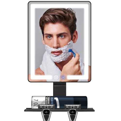 Heated Shower Mirror Fogless for Shaving, Anti Fog Shower Mirror with Light, 5000mAh Rechargeable Large 12.5¡¿8" Fog Free Mirror for Shaving with Razor Holder for Men & Woman, Removable, NO-Drilling