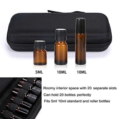 Hipiwe EVA Essential Oils Carrying Case Organizer for 20 Bottles 5ml 10ml Standard and Rollers Bottles Portable Hard Shell Essential Oils Travel Bag Holder for Essential Oils Bottle Storage (Black)