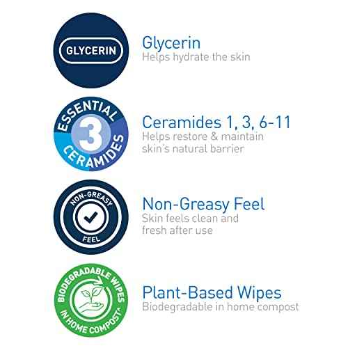 CeraVe Makeup Remover Wipes, Plant Based Face Wipes, Biodegradable in Compost, Waterless Face Wash, Travel Essentials for Women, Suitable for Sensitive Skin, Fragrance-free + Non-comedogenic, 25ct