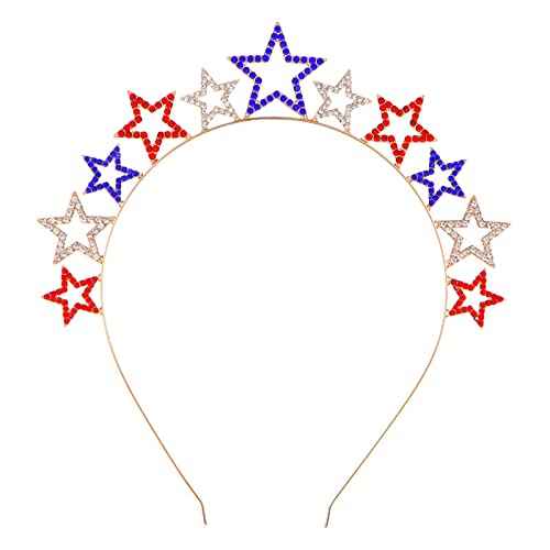 4th of July Headbands Patriotic Star Headband - Rhinestones Tiara Headpiece Star Crystal Hair Hoop for Women Hoilday Independence Day Party Hair Accessories Decorations