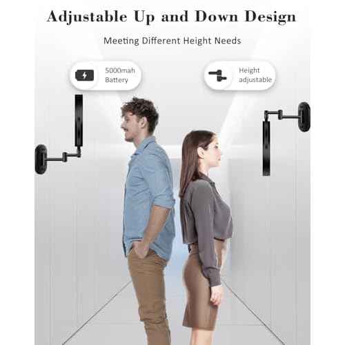 30X/1X Wall Mounted Lighted Makeup Mirror, 9'' Height Adjustable Double Sided 5000mAh Rechargeable Magnifying Bathroom Mirror with Light, 3 Color Modes Touch Dimmable Extended Arm 360 Rotation