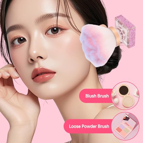 Nail Dust Brush Shiny Rhinestone Makeup Brush for Nails Tech Cleaning Supplies Acrylic Flower Shape Art Brush Clean Up Accessories (Pink)