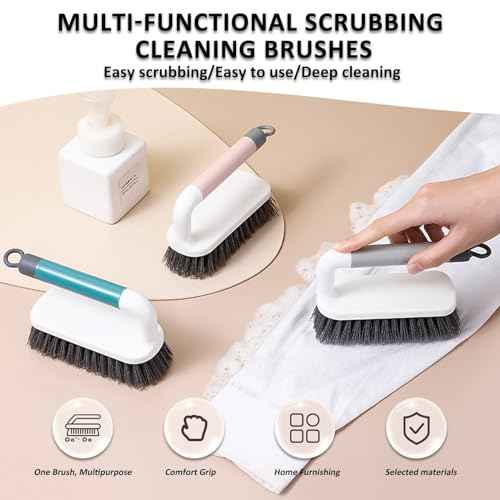 Scrub Brush, Scrubbing Cleaning Brushes, Heavy Duty Cleaning Brushes with Handle, for Shower, Bathroom, Carpet, Kitchen and Bathtub Scrubber, 2 Pack (Grey)