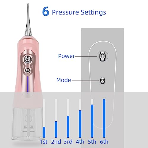 NBGRLVS Water Dental Picks for Teeth Cleaning,6 Modes 6 Tips and Storage Case Water Dental Flossers Cordless 320ML IPX 7 Waterproof Rechargeable Portable Electric Dental flosser for Trave Home (Pink)