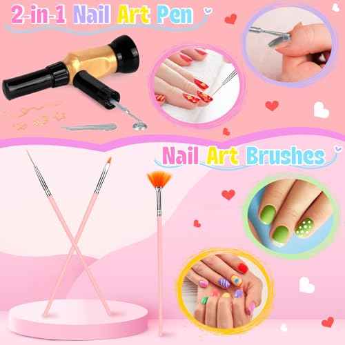 Kids Nail Polish Set for Girls, Nail Art Kit with Nail Dryer & Storage Case, Non-Toxic Peel-Off Quick Dry Nail Polish for Kids, Birthday Christmas Gift for Kids Ages 6-12