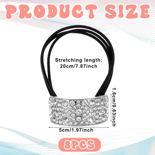 8pcs Sparkly Rhinestone Hair Ties,Crystal Ponytail Holders,Elastic Scrunchies,for Thin Thick Hair Rhinestone Scrunchies Accessories for Women Girls Silver