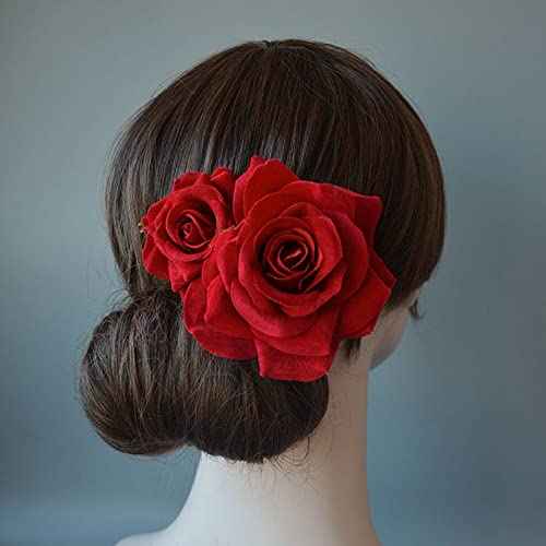 Flower Hair Combs, Rose Flower Bohemia Hairpin Bride Costume Hair Decor for Party Wedding Red(1pc)