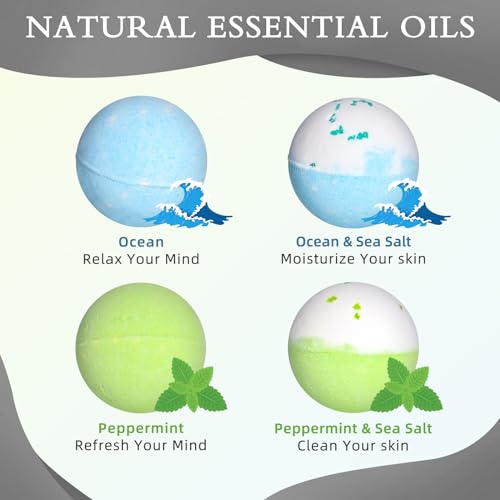 4 Pcs Bath Bombs for Men, Handmade Large Bath Bomb for Bubble&Spa Bath,Organic Essential Oil Bathbombs with Natural Ingredients Relaxing Scents,Great Gift Set for Him,Father,Husband,Boy Friend