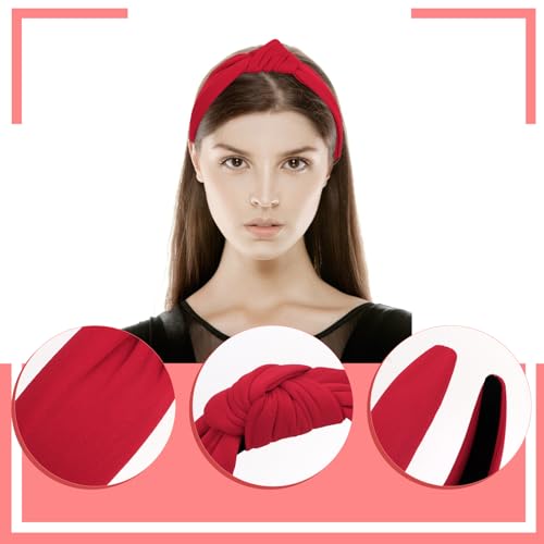 Ondder Red Top Knot Headbands - Wide Knotted Non-Slip Fashion Headbands for Women and Girls, Cloth Hair Bands