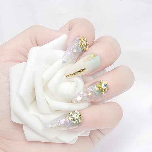 AUOCATTAIL 3D ???????????????????? ???????? ????????????, 20 Pcs Christmas Gold Nail Crystals Diamond DIY Manicure Craft Nail Art Decoration Supplies for Women Girls Winter Charms Gems Design
