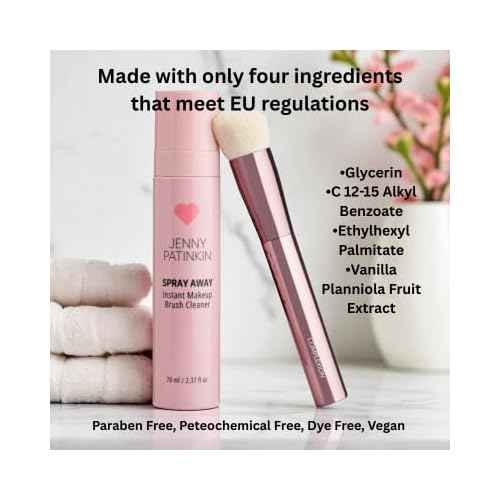 JENNY PATINKIN Instant Makeup Brush Cleaner Spray, Cleaner Solution for Makeup Brushes, Makeup Sponge & Powder Puff, Professional & Travel-Sized Sanitizing Spray, Quick Drying. (2.37 fl oz)
