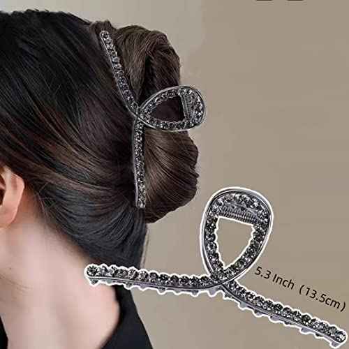 Large Rhinestone Embellished Hair Clips for Thick Hair - 5.2" Long Jumbo Bling Fancy Jaw Clips for Women and Girls