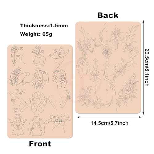 3pcs Professional Double-Sided Tattoo Practice Skin, Pink Silicone Pad with Pre-Printed Light Gray Outlines for Beginners & Artists, Reusable, Realistic Texture for Tattoo Training & Needle Technique