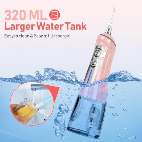 NBGRLVS Water Dental Picks for Teeth Cleaning,6 Modes 6 Tips and Storage Case Water Dental Flossers Cordless 320ML IPX 7 Waterproof Rechargeable Portable Electric Dental flosser for Trave Home (Pink)
