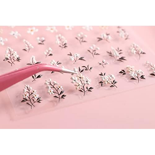 5D Leaf Flowers Nail Stickers For Nail Art Decor,Embossed Daisy Floral Nail Decals 3D Self-Adhesive Nail Supplies Leaves Rabbit Charms Spring Flower Stickers For Women Acrylic Nails Decorations,5sheet