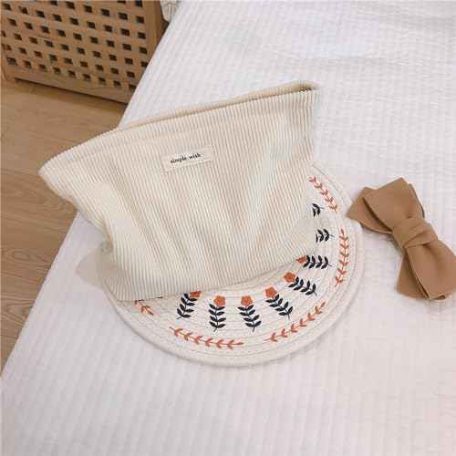 Wudygirl Travel Makeup Bag,Large Capacity Cosmetic Bag for Women,Corduroy Toiletry bag Handbags Purses Zipper pouch(Beige)