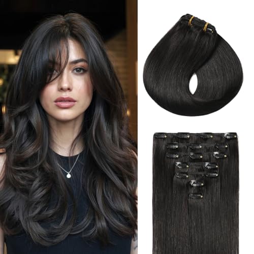 Missme Clip In Hair Extensions Real Human Hair 18 Inch 120g 7pcs Invisible Straight Seamless Clip Ins Hair Extensions Double Weft #1B Natural Black Remy Human Hair Clip In Extensions For Women