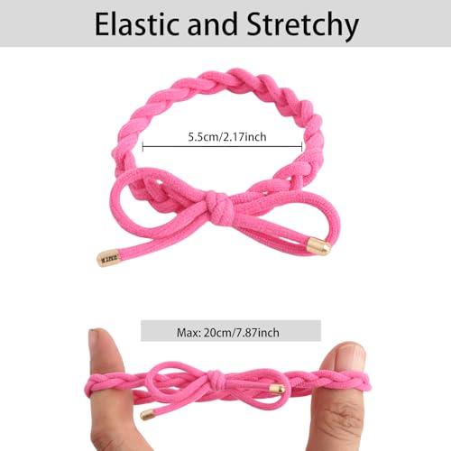 16PCS Braided Hair Ties with Bows, Adjustable Elastics Knotted Hair Rubber Bands, Natural Ponytail Holders, for Women and Girls, 16 Colors