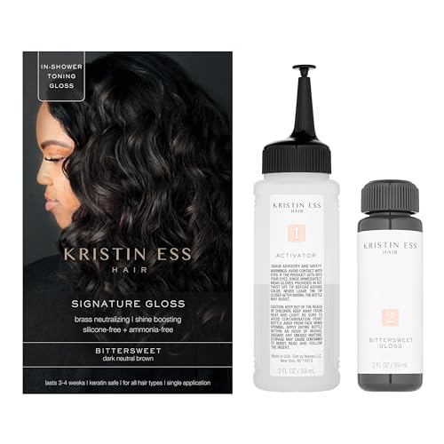 Kristin Ess Dark Brown Hair Dye Gloss Color Treatment in Bittersweet Dark Brunette - 4 Wk Semi Permanent Hair Dye Glaze for Color + Shine - Brightening - Color Depositing Conditioner + Gloss Toner