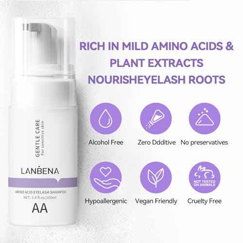 LANBENA 100ml Eyelash Extension Cleanser/Shampoo with AMINO ACID, Oil Free Foam Bath Lash Cleaning Kit with Brush,Home Salon Use
