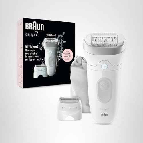 Braun Epilator Silk-épil 7, Hair Removal Device, Women Shaver & Trimmer, Wet and Dry, Wide Head, Includes Shaver Head and Trimmer Comb, SE7-041, Silver