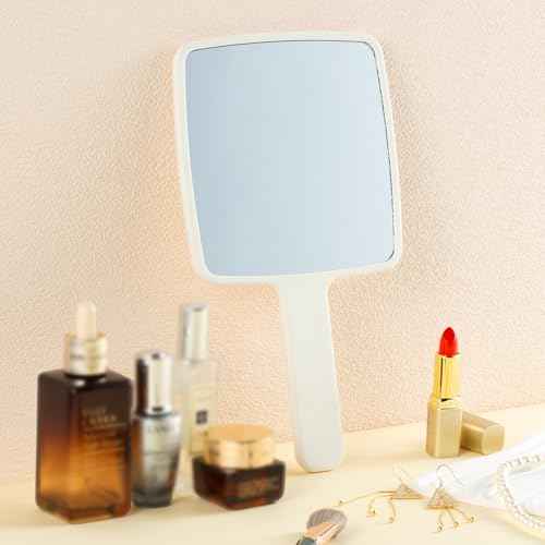 Hand Mirror, Handheld Mirror with Handle for Makeup, Portable Cute Hand held Mirror for Shaving, Travel Men & Women(White)