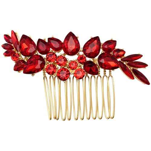 BETITETO Bridal Crystal Hair Accessories Small Wedding Gold Hair Piece with Comb for Women Girls (Red)