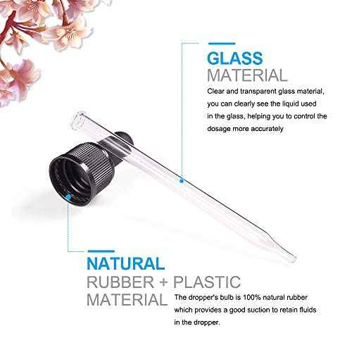 PH PandaHall 18-410 Glass Eye Droppers for Essential Oil, Set of 12 Pressure Rotating Cover Oil Droppers Pipettes Roller Tops for 100ml Dropper Bottles, Perfume, 12.5x2.16cm, Inner diameter 1.93cm