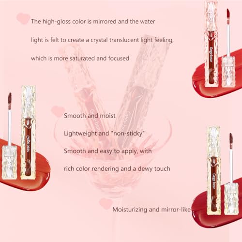 3PCS Hydrating Lip Gloss Set,Moisturizing Liquid Lipstick,Glossy Mirror Finish,Long-Lasting Waterproof,Clear Natural Highly-Pigmented Water Lip Glaze,Cheek RougeTint Cosmetics Makeup
