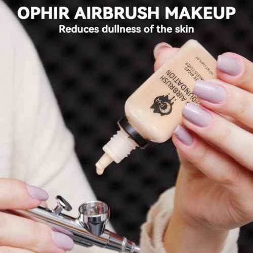OPHIR Airbrush Makeup, Air Brush Kit with Air Compressor, 7x30ml Airbrush Foundation, 13x10ml Airbrush Blush Eyeshadow, Concealer & Loose Powder for Movie Stage Wedding Party Spray Makeup Airbrush