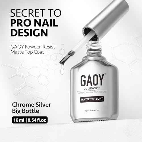 GAOY Matte Gel Top Coat, 16ml Powder-Resist Matte Finish for Detail Chrome Powder Painting Long Lasting UV Gel Nail Art DIY