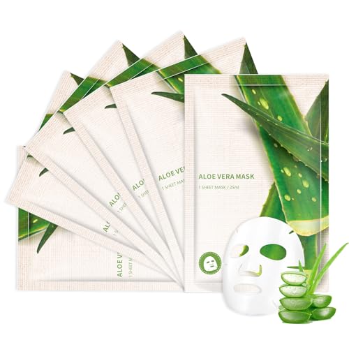 Aloe Vera Face Masks Sheet for Women,Moisturizes Facial Masks Oil Control,Hydrates, Soothes,Home Spa Facial Sheet Mask For All The Skin£¨6Pack£©