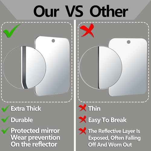 Shower Mirror Fogless for Shaving(Medium 8x6 inch), Unbreakable Deluxe Plexiglass Makeup Mirror with 2 Adhesive Hooks, Locker Mirrors for Shower, Shower Mirror Fogless, Portable Handheld Camping