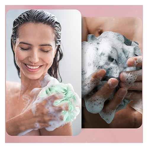 Washcloth Loofah Combo 2-in-5 Loufee Wash Cloth That Holds Bar Soap-Exfoliation Mesh Shower Ball for Body Wash&Smooth Skin+Free Loofah Dish Towel