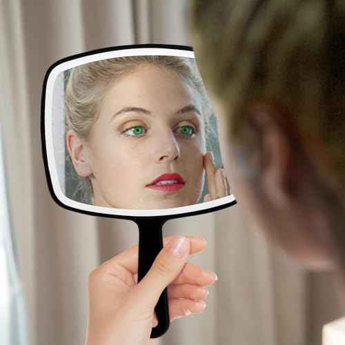 2Pcs Handheld Mirror, Portable Hand Mirror with Hanging Hole in Handle, Black 10.4" L x 7.4" W