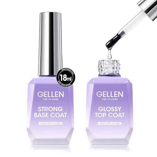 GELLEN Gel Top Coat and Base Coat 2 Pcs 18ml Superior Base Coat Top Coat Set No Wipe Soak Off Ultra Glossy Top Coat Gel Nail Polish UV LED Clear Nail Polish Long Lasting for 28+ Days