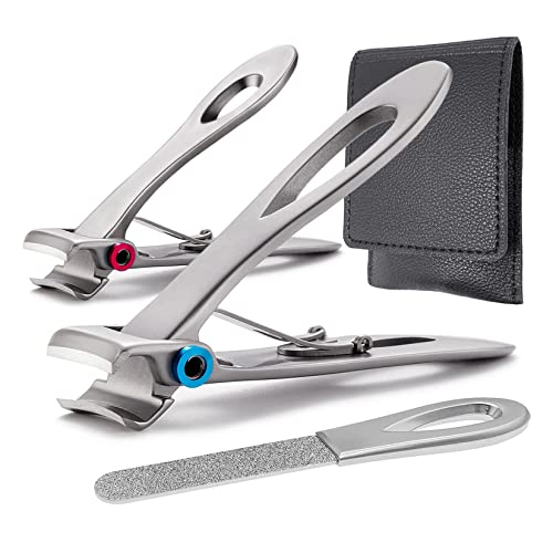 Large and Small Nail Clippers Set, Toenail Clippers for Thick Toenails, Wide Jaw Opening Heavy Duty Stainless Steel Toe Nail Clippers for Seniors, Men & Women