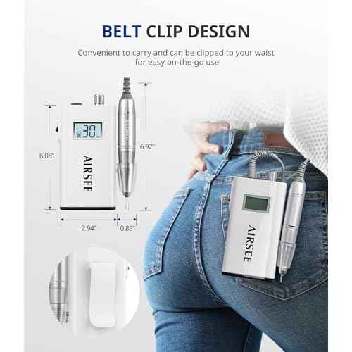 AIRSEE Rechargeable 30000RPM Electric Nail Drill Professional Portable E File Machine for Acrylic Nail Natural Extension Gel Nails Polish Cuticle, Cordless High Speed for Salon Home Use E8 White