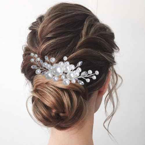Evild Pearl Hair Accessories Wedding Bride Hair Comb Bridal Hair Pieces for Women (Silver)