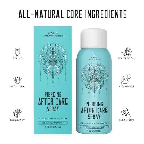 BASE LABORATORIES Piercing Aftercare Spray 4oz | Saline Spray for Piercings | Ear Piercing Cleaner Spray | Saline Solution for Piercings | Piercing & Keloid Bump Removal for Ears, Belly Nose Piercings