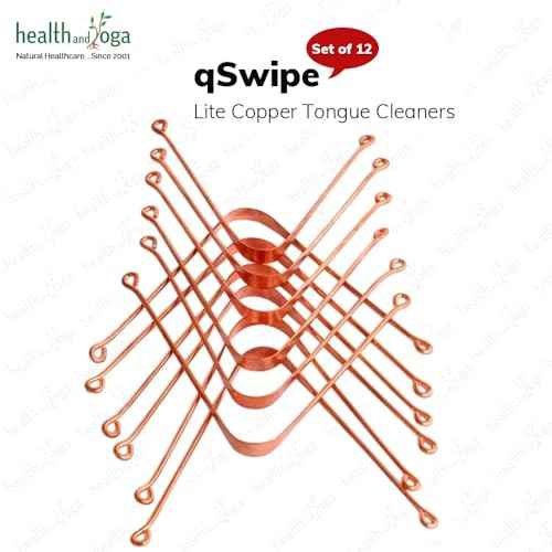 HealthAndYoga¢â qSwipe Lite Copper Tongue Cleaners (Pack of 12) ? Prevents Bad breath, Improves taste- Flexible, Curved ends provide good grip ? Complete Oral Care/Hygiene for Travel/Office/Home