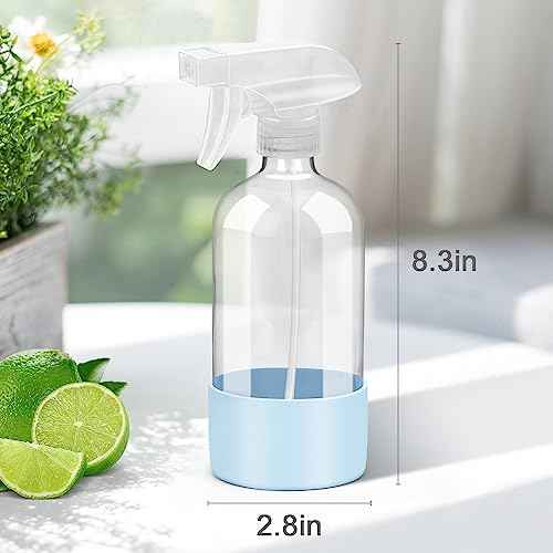 Glass Spray Bottles with Silicone Sleeve Protection, Empty 16 oz Refillable Containers, Reusable Spray Bottles with Adjustable Nozzle for Hair, Cleaning Solutions, Essential Oils 1 Pack Blue