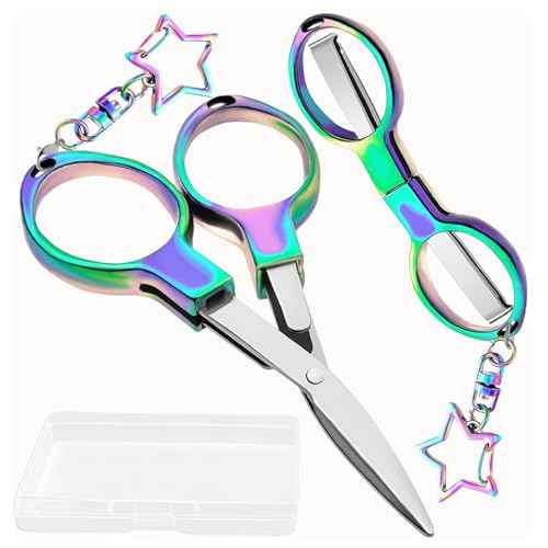 Personal Care Beauty Tools, Personalized Colorful Grooming Scissors with Star Charms - Foldable, Travel Shopping-Friendly, Easy to Carry and Safe (2Pcs)