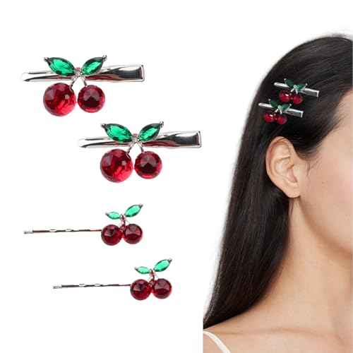 4 Pieces Red Cherry Hair Clips Metal Hairpins Duckbill Alligator Clips Hair Accessories Gift for Women Girls (red cherry mix pattern)