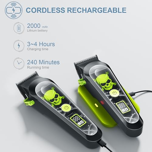 WMARK High Speed Professional Hair Clipper for Men Professional Cordless&Corded Hair Clippers with LCD Display 6 Guide Combs *1comb,Mens Gift-NG-130 (Green)