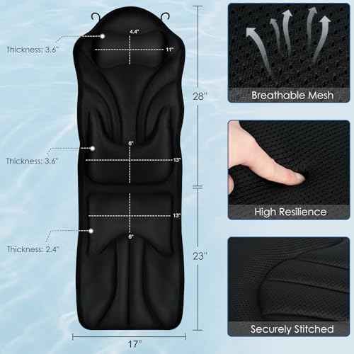 Atsuwell Full Body Bath Pillow for Bathtub, Ergonomic Bathtub Cushion for Neck, Waist, Hip Support, Luxury 3D Mesh Shower Pillow with Non-Slip Suction Cups & Dual Hooks, Pressure Relief, 51'' x17''