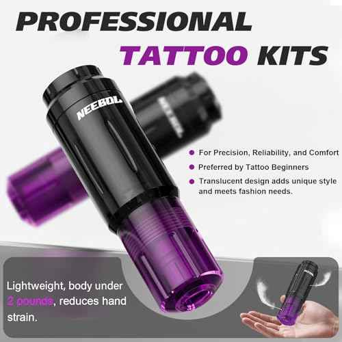 Neebol Tattoo Gun Kit for Beginners ? Wireless Tattoo Gun with 1600mAh Battery, Tattoo Pen Machine, 10 Cartridge Needles, Black & Color Ink Set, Complete Tattoo Kit